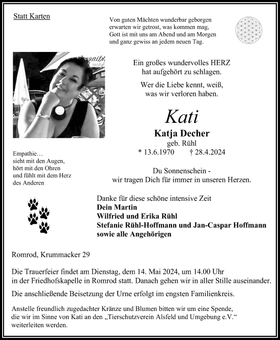 Traueranzeige von Kati Decher von Oberhessische Zeitung