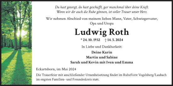Traueranzeige von Ludwig Roth von Kreis-Anzeiger