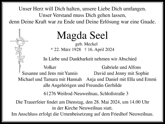 Traueranzeige von Magda Seel von Usinger Anzeigenblatt