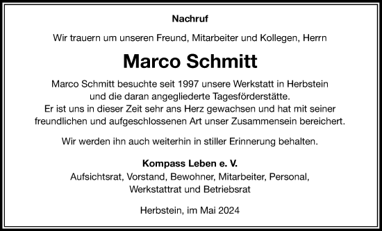 Traueranzeige von Marco Schmitt von Lauterbacher Anzeiger