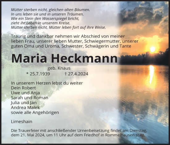 Traueranzeige von Maria Heckmann von Kreis-Anzeiger