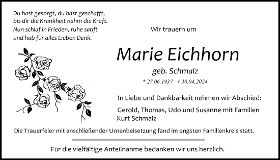 Traueranzeige von Marie Eichhorn von Giessener Allgemeine, Alsfelder Allgemeine