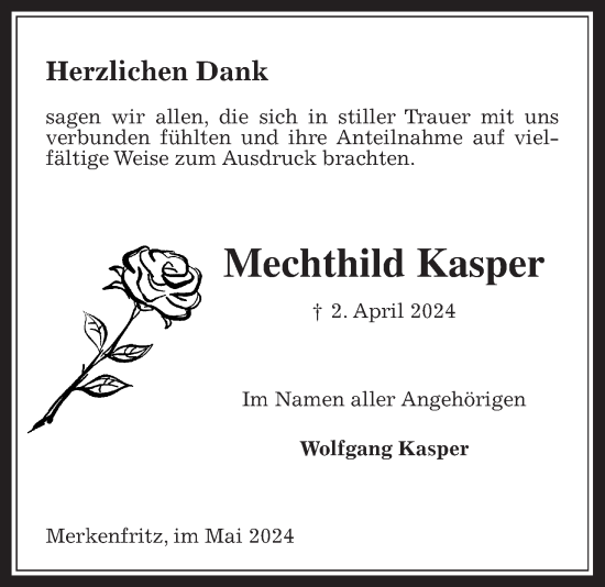 Traueranzeige von Mechthild Kasper von Kreis-Anzeiger