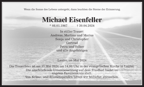 Traueranzeige von Michael Eisenfeller von Giessener Anzeiger, Giessener Allgemeine, Alsfelder Allgemeine, Laubacher Anzeiger