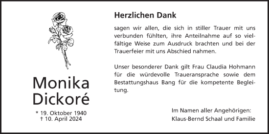 Traueranzeige von Monika Dickore von Butzbacher Zeitung