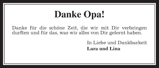 Traueranzeige von Opa  von Laubacher Anzeiger