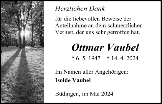 Traueranzeige von Ottmar Vaubel von Kreis-Anzeiger