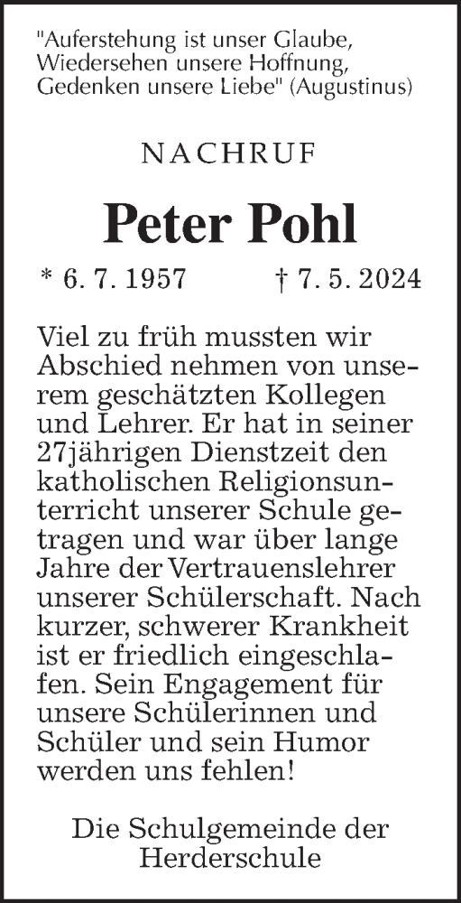 Traueranzeige von Peter Pohl von Giessener Allgemeine, Alsfelder Allgemeine