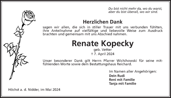 Traueranzeige von Renate Kopecky von Kreis-Anzeiger