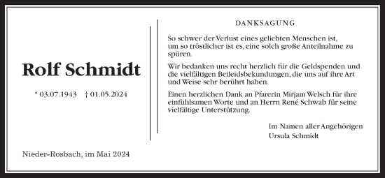 Traueranzeige von Rolf Schmidt von Wetterauer Zeitung