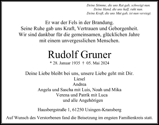Traueranzeige von Rudolf Gunnar von Usinger Anzeiger