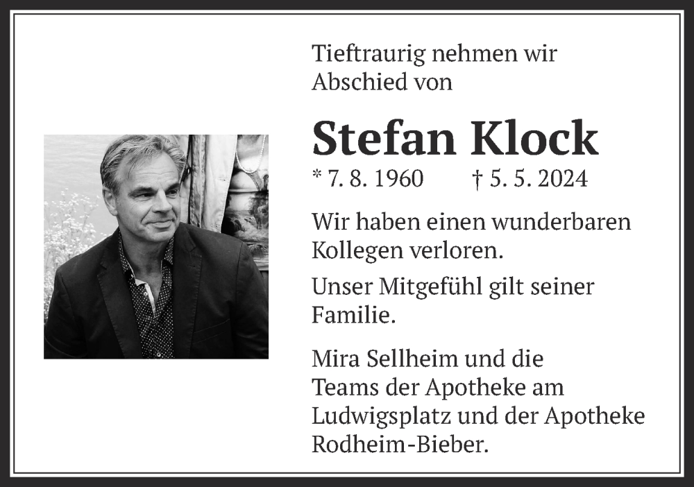  Traueranzeige für Stefan Klock vom 11.05.2024 aus Giessener Allgemeine, Alsfelder Allgemeine, Giessener Anzeiger