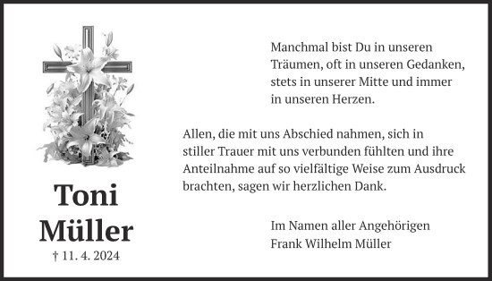 Traueranzeige von Toni Müller von Wetterauer Zeitung