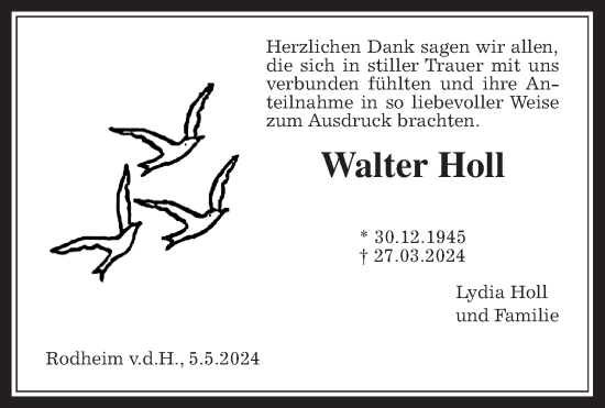 Traueranzeige von Walter Holl von Wetterauer Zeitung