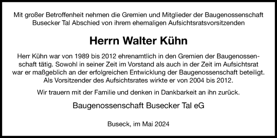 Traueranzeige von Walter Kühn von Giessener Allgemeine, Alsfelder Allgemeine, Giessener Anzeiger