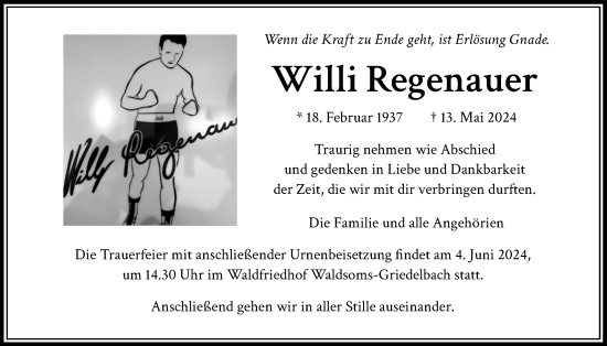 Traueranzeige von Willi Regenauer von Butzbacher Zeitung