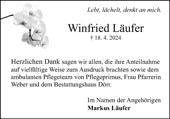 Traueranzeige von Winfried Läufer von Giessener Allgemeine, Alsfelder Allgemeine