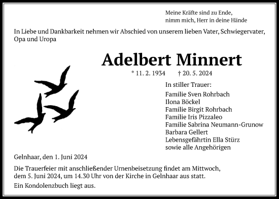 Traueranzeige von Adelbert Minnert von Kreis-Anzeiger