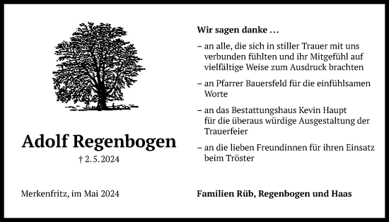 Traueranzeige von Adolf Regenbogen von Kreis-Anzeiger