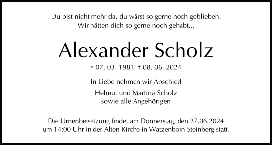 Traueranzeige von Alexander Scholz von Pohlheimer Nachrichten