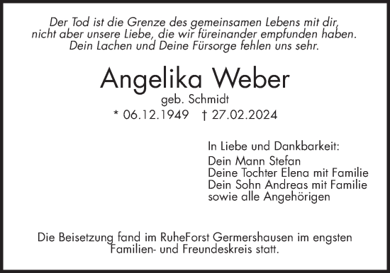 Traueranzeige von Angelika Weber von Giessener Allgemeine, Alsfelder Allgemeine