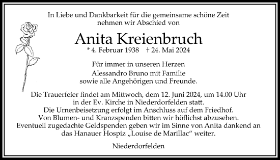 Traueranzeige von Anita Kreienbruch von Bad Vilbel/Karben