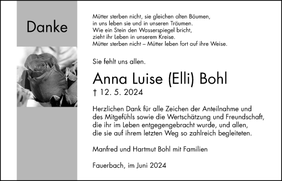 Traueranzeige von Anna Luise Bohl von Kreis-Anzeiger