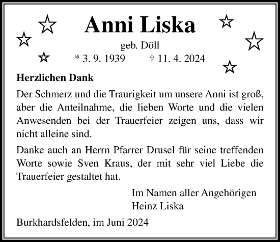 Traueranzeige von Anni Liska von Giessener Anzeiger