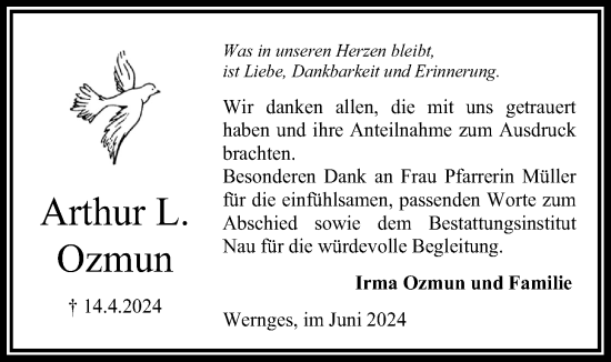 Traueranzeige von Arthur Ozmun von Lauterbacher Anzeiger
