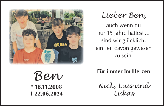 Traueranzeige von Ben Kern von Butzbacher Zeitung