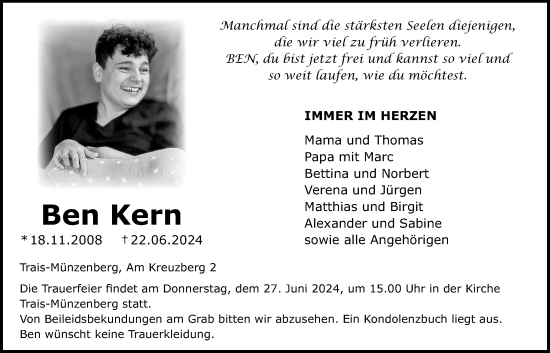 Traueranzeige von Ben Kern von Butzbacher Zeitung