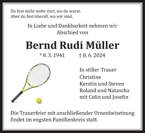 Traueranzeige von Bernd Rudi Müller von Licher Wochenblatt