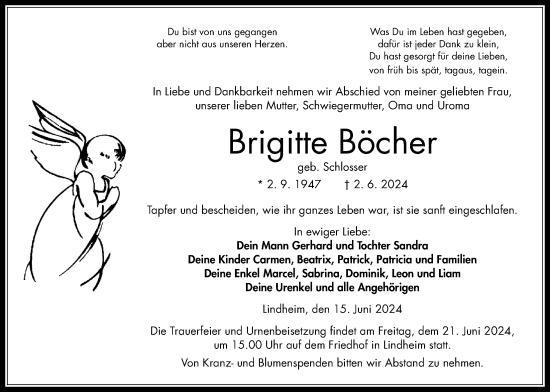 Traueranzeige von Brigitte Böcher von Kreis-Anzeiger