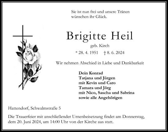 Traueranzeige von Brigitte Heil von Oberhessische Zeitung