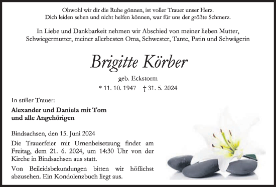Traueranzeige von Brigitte Körber von Kreis-Anzeiger