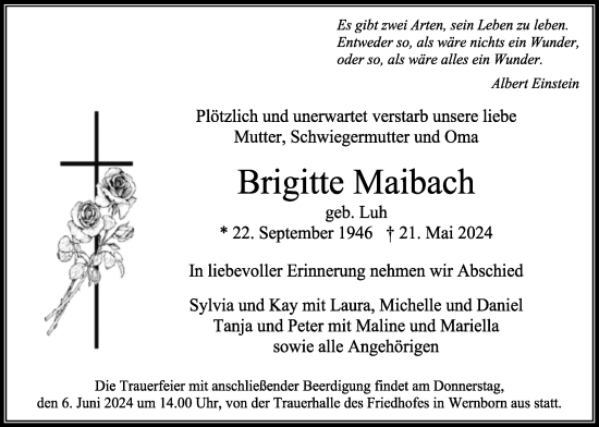 Traueranzeige von Brigitte Maibach von Usinger Anzeiger
