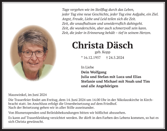 Traueranzeige von Christa Däsch von Lauterbacher Anzeiger