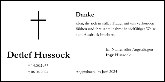Traueranzeige von Detlef Hussock von Lauterbacher Anzeiger, 