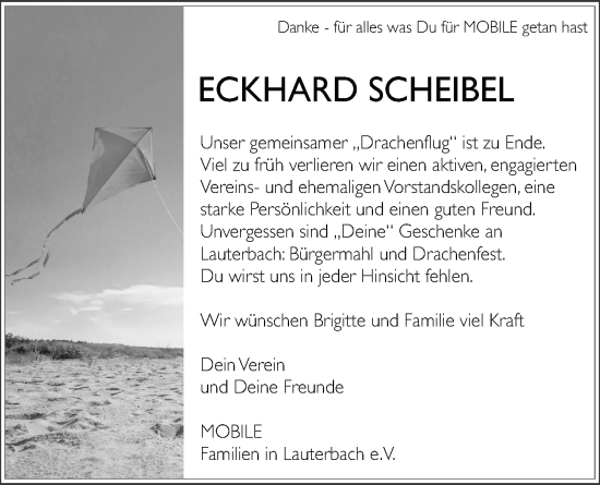 Traueranzeige von Eckhard Scheibel von Lauterbacher Anzeiger