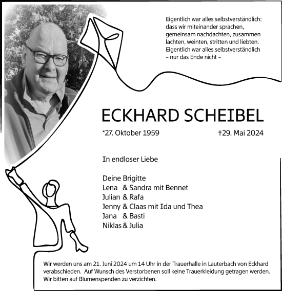 Traueranzeige von Eckhard Scheibel von Lauterbacher Anzeiger