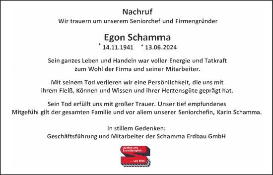 Traueranzeige von Egon Schamma von Kreis-Anzeiger