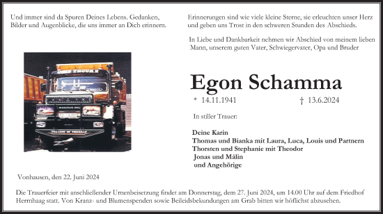 Traueranzeige von Egon Schamma von Kreis-Anzeiger