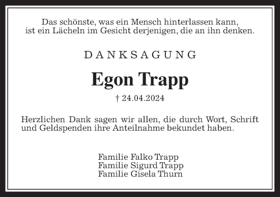 Traueranzeige von Egon Trapp von Allendorfer Mitteilungen
