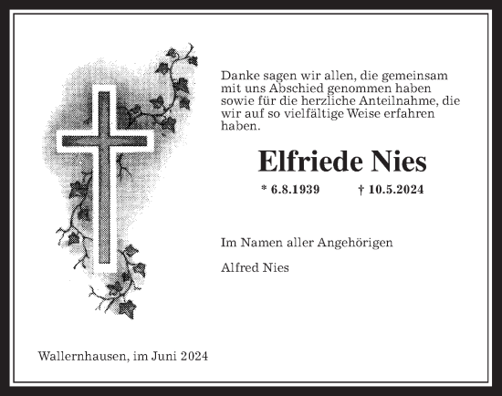 Traueranzeige von Elfriede Nies von Kreis-Anzeiger