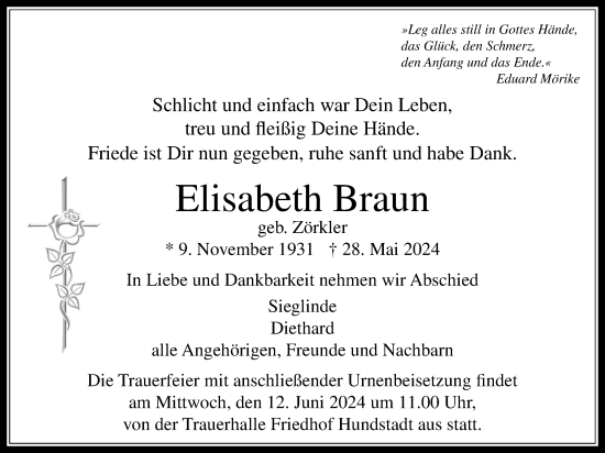 Traueranzeige von Elisabeth Braun von Usinger Anzeiger