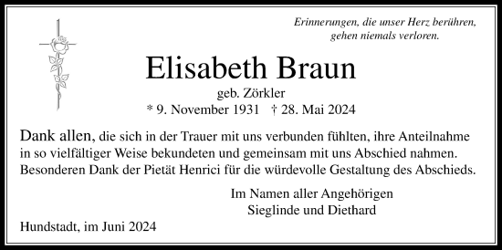 Traueranzeige von Elisabeth Braun von Usinger Anzeiger