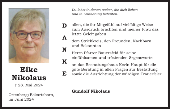 Traueranzeige von Elke Nikolaus von Kreis-Anzeiger