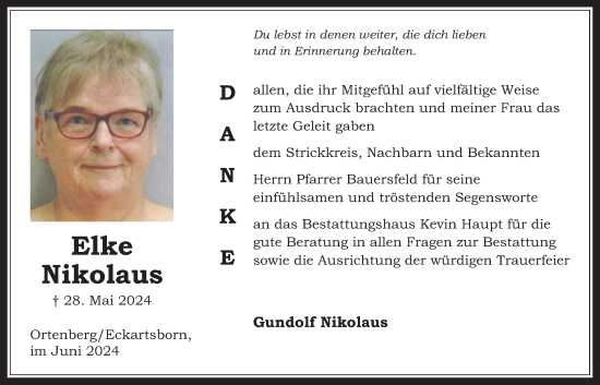 Traueranzeige von Elke Nikolaus von Kreis-Anzeiger