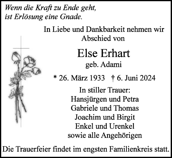 Traueranzeige von Else Erhart von Butzbacher Zeitung