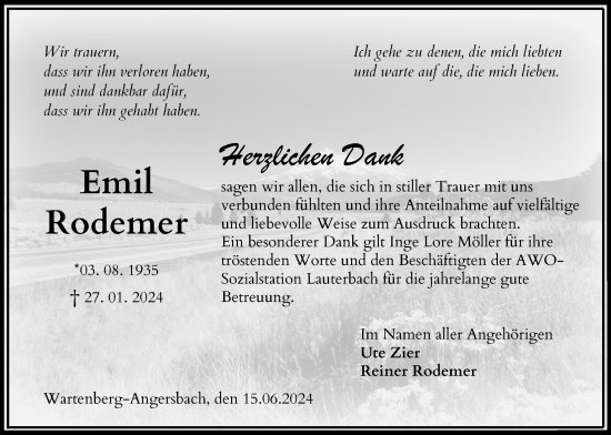Traueranzeige von Emil Rodemer von Lauterbacher Anzeiger
